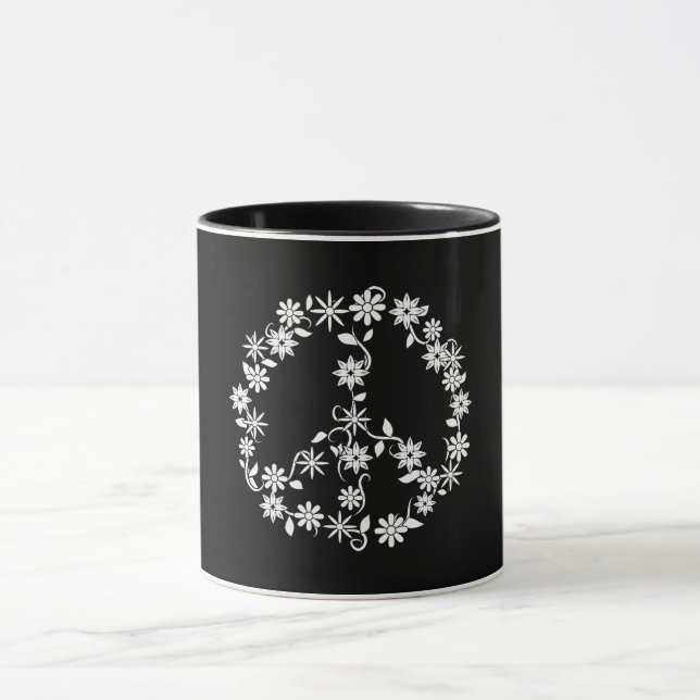 Caneca Gráficos Simples de Estrelas & Flores pela Paz (Centro)