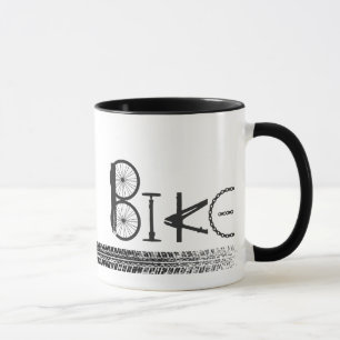 Caneca Grafite de peças de bicicleta com trilhas de pneus