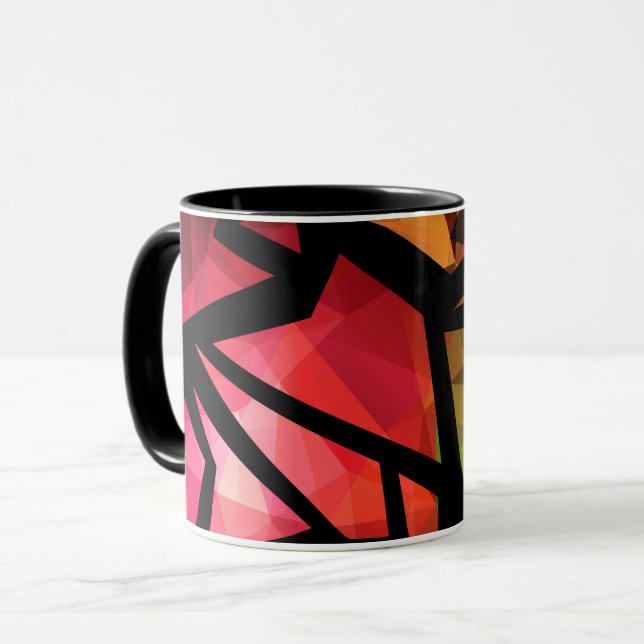 Caneca Grafite geométrico abstrato moderno poligonal escu (Frente Esquerda)