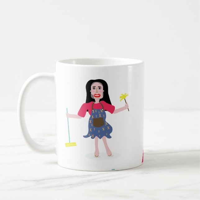 caneca grande bonito da cara da senhora de limpeza (Esquerda)