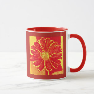 Caneca Grande Daisy Aster em Vermelho, Amarelo e Saffron