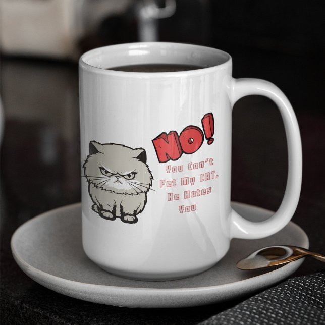 Caneca Grande Não em Vermelho Não Pode Pet My Cat Ele te  (Criador carregado)