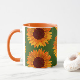Caneca Grande Rústico Prato De Girassol Laranja Floral
