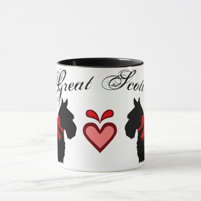 Caneca "Grande Scott!" Terrier Escocês, laço vermelho, co (Centro)