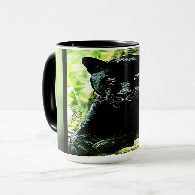 Caneca Grandes Modelos de Gatos: Pantera Negra Verde (Frente Esquerda)