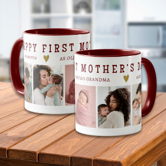 Caneca Grandma Happy 1st Mothers Day 5 Photo Maroon