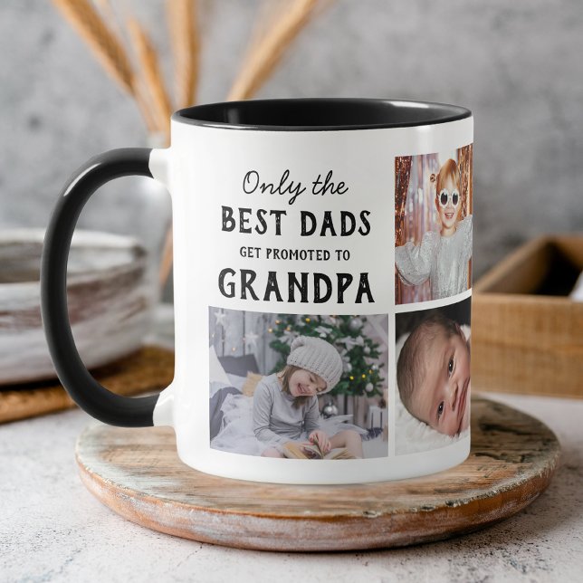 Caneca Grandpa Photo Collage Grandkids Names Script Heart (Criador carregado)