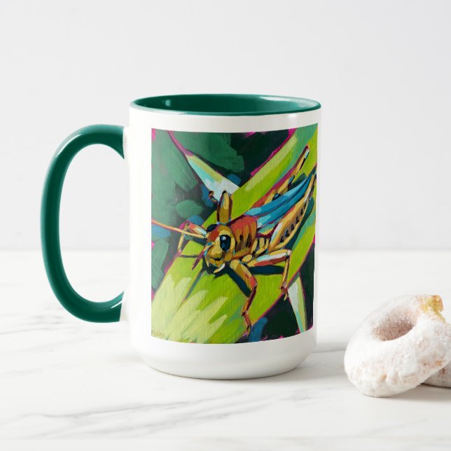 Caneca Grasshopper Painting - Gift for Insect Lovers (Com Donut)