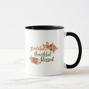 Caneca Grata, Agradável, Abençoada Tipografia Floral