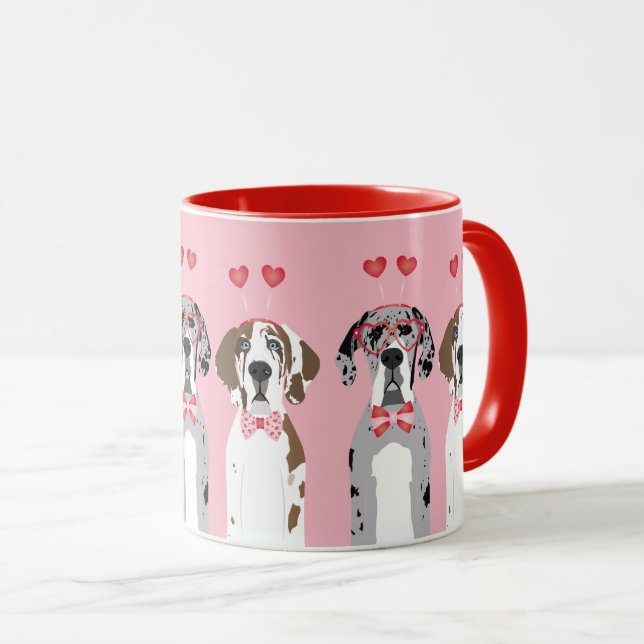 Caneca Grátis Namorados Grande Dane Cães Rosa Vermelho (Frente Esquerda)