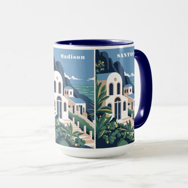 Caneca Grécia Santorini de Nome e Texto Personalizado (Frente Esquerda)