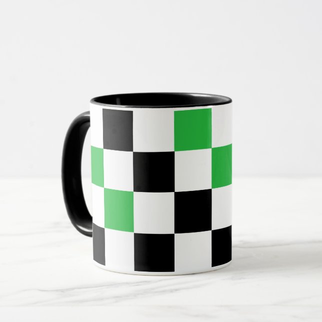 Caneca Green Black White Checkered Pattern Design  (Frente Esquerda)