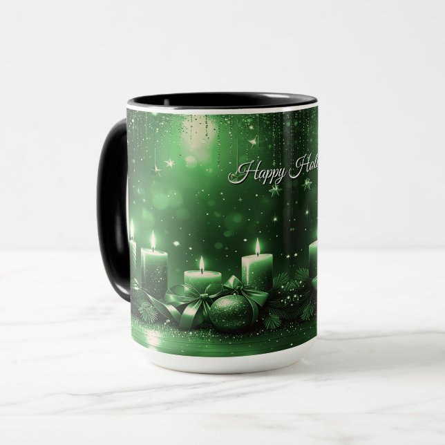 Caneca Green Candles Christmas Holiday Mug (Frente Esquerda)