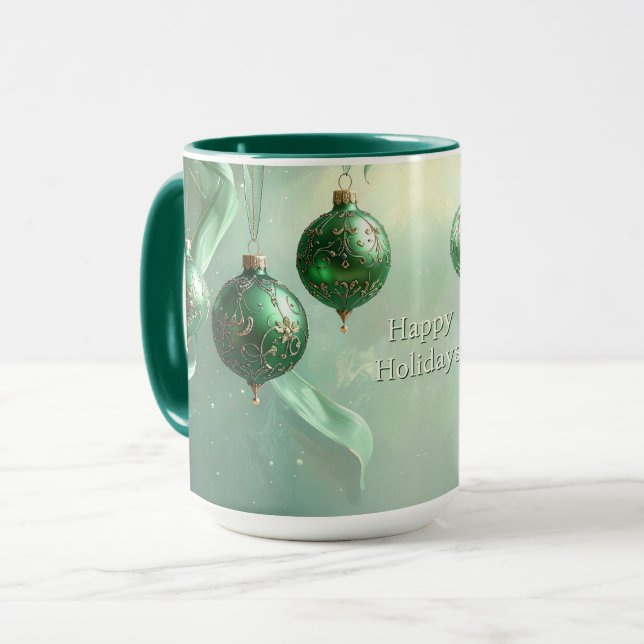 Caneca Green Christmas Ball Holiday Mug (Frente Esquerda)