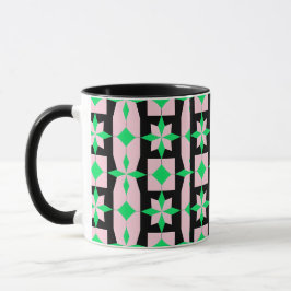Caneca Green, pink and Black Geometric Design 
