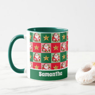 Caneca Green Retro Papai Noel Feliz Crianças de Natal