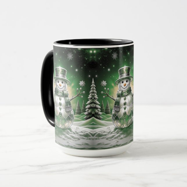 Caneca Green Snowman Snowflakes Holiday Mug (Frente Esquerda)
