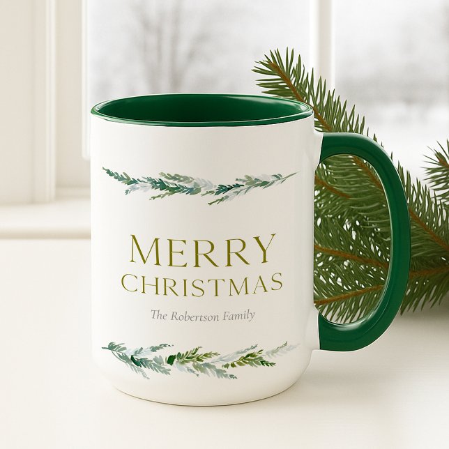 Caneca Greenery Personalizada de Feliz Natal (Criador carregado)