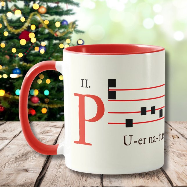 Caneca Gregoriano Chant Latino Massa Natal Medieval (Celebrate ancient Christmas traditions with our Gregorian Chant Latin Mass two-toned mug!)