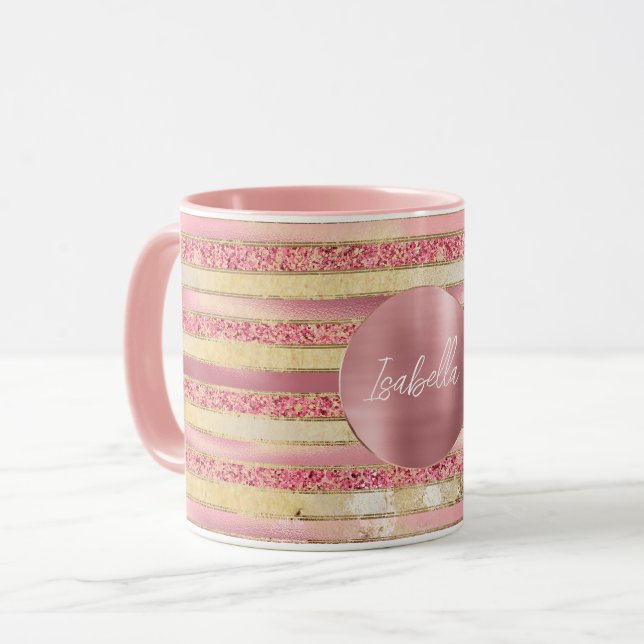 Caneca Grelha Dourada, Rosa-Glama, Listras (Frente Esquerda)