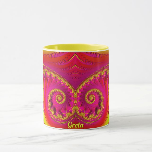 Caneca GRETA ~ PÊS QUENTE 3D Fractal ~ Pink Red Yellow (Centro)