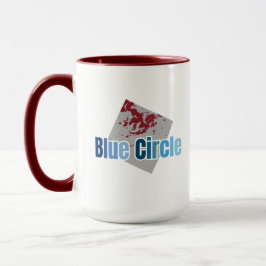 Caneca Grey Square with Red Stain and Blue Circle Text