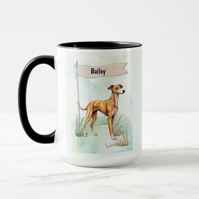 Caneca Greyhound Watercolor Personalized Dog (Esquerda)