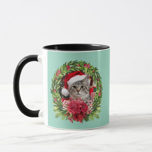 Caneca Grinalda de Natal de Tabby Fofa (Esquerda)