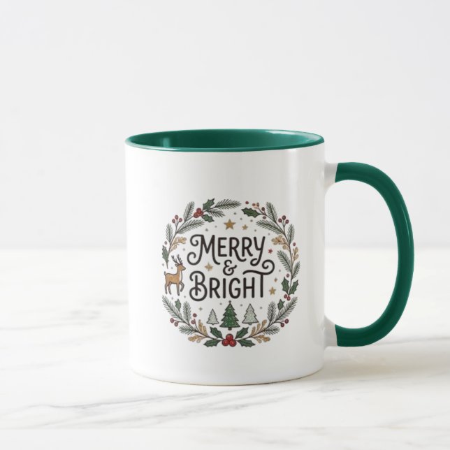 Caneca Grinalda de Natal Merry & Bright com Cabo Verde (Direita)