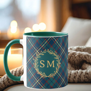 Caneca Grinalda Dourada Clássica Monograma Xadrez Tartan 