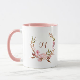 Caneca Grinalda   floral botânica bonita com monograma