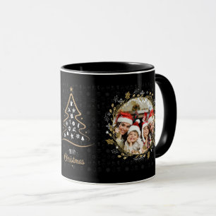 Caneca Grinaldas pretas elegantes do Natal da prata e do
