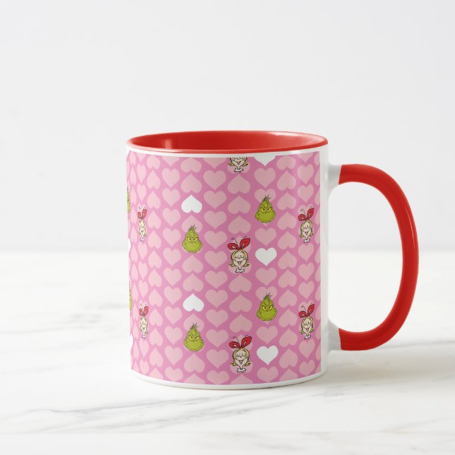 Caneca Grinch & Cindy-Lou Coração Cor-de-Rosa Padrão (Direita)