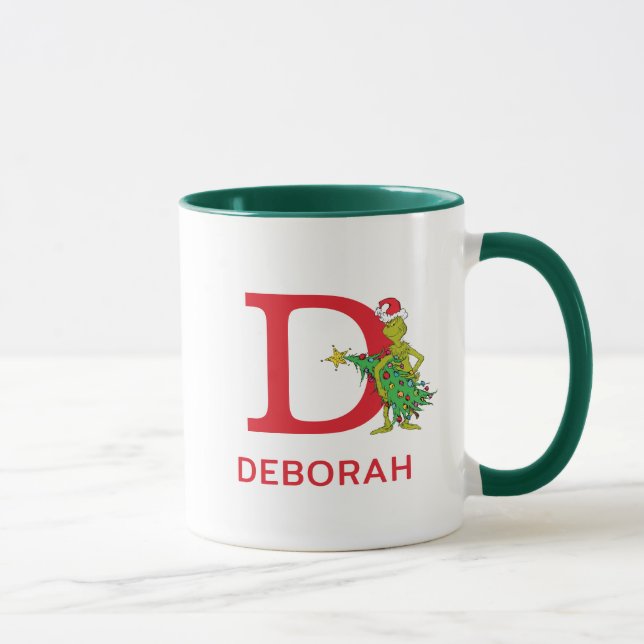 Caneca Grinch Clássico | Nome Malvado e Monograma D (Direita)