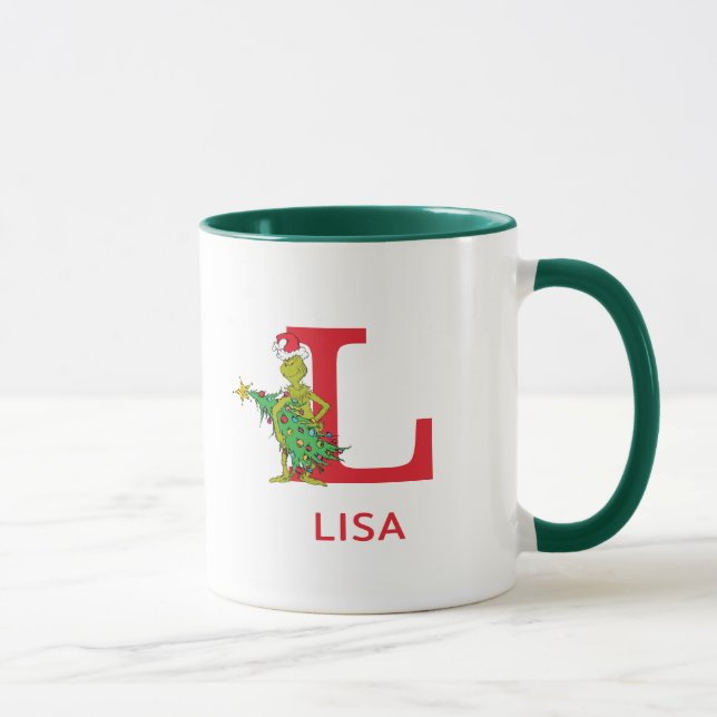 Caneca Grinch Clássico | Nome Malvado e Monograma L (Direita)