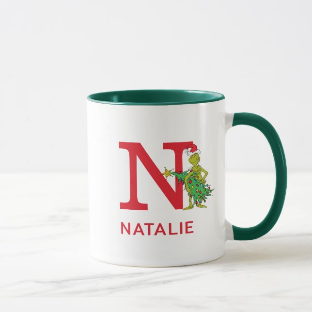 Caneca Grinch Clássico | Nome Travesso e Monograma N (Direita)