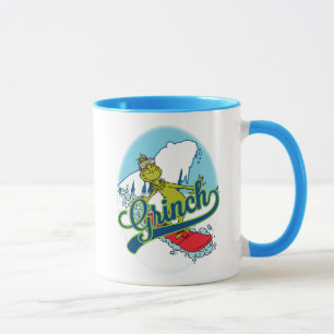 Caneca Grinch fazendo snowboarding