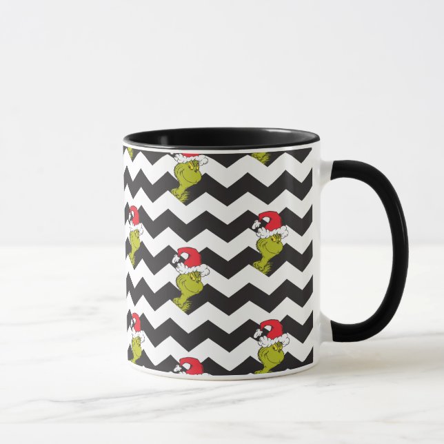 Caneca Grinch | Padrão de Chevron de Férias Preto e Branc (Direita)