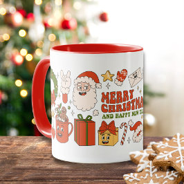 Caneca Groovy Hippie Retro Feliz Papais noeis de Natal En