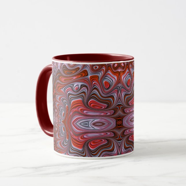 Caneca Groovy Red Marbled Wet Paint Fractal (Frente Esquerda)