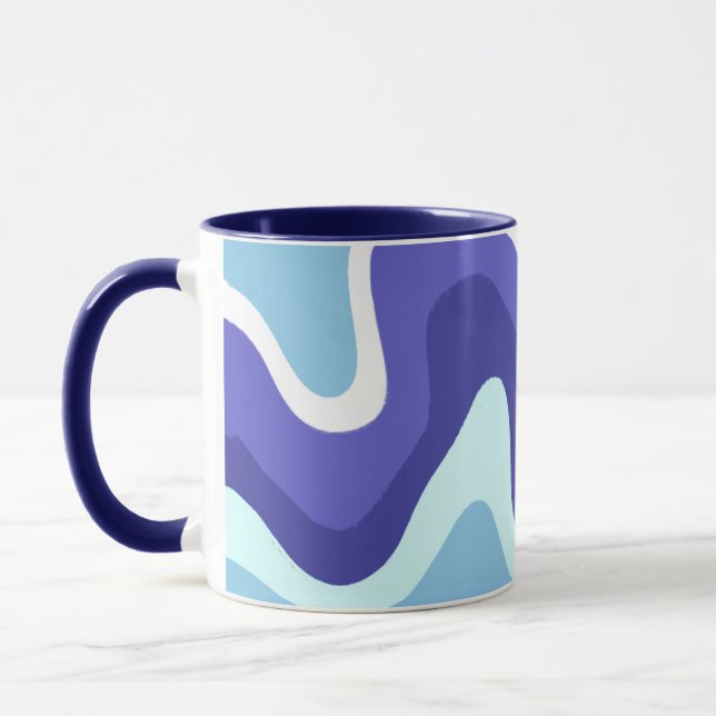 Caneca Groovy Retro Azul e Roxo Ondulado (Esquerda)