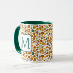 Caneca Groovy Retro Colorido Flores Padrão Boho Floral
