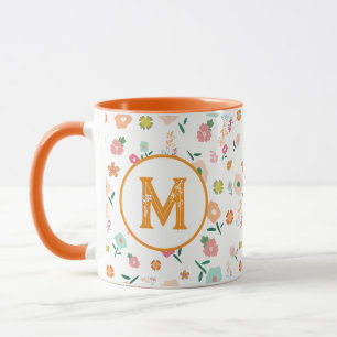 Caneca Groovy Retro Daisy Flowers Padrão Boho Floral