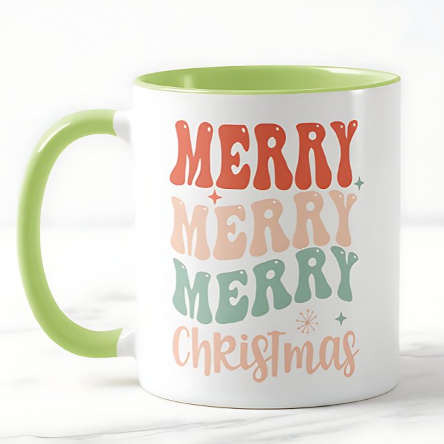 Caneca Groovy Retro Feliz Feliz Feliz Natal (Criador carregado)