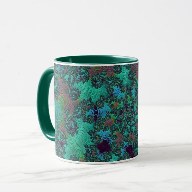 Caneca Groovy Teal e Plum Fractal Abstrato Art (Frente Esquerda)