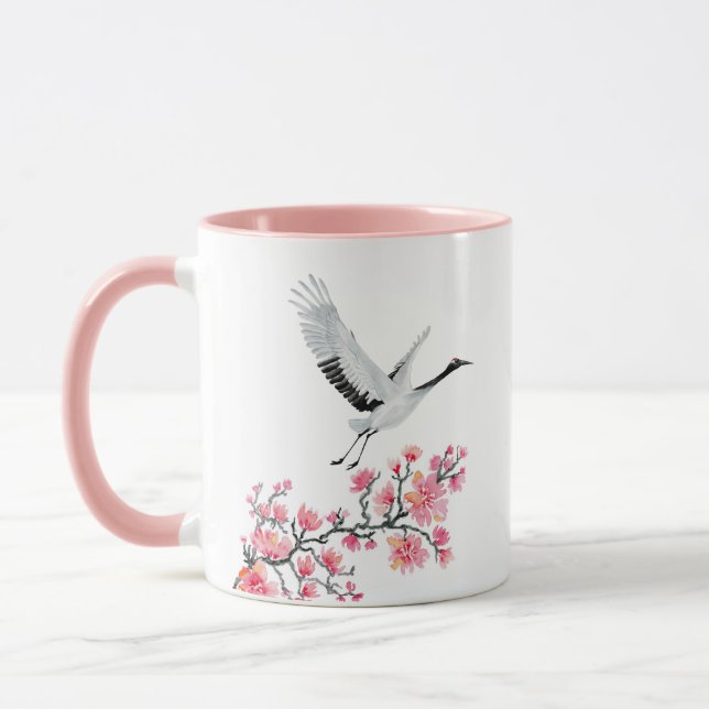Caneca Grua japonesa personalizada e flor de cereja (Esquerda)