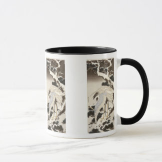 Caneca Gruas em uma árvore de pinheiro, Hokusai, 1832 Lâm