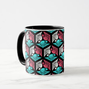 Caneca Gruas japonesas, coral, turquesa e preto
