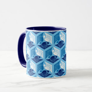 Caneca Gruas japonesas, Marinho, branco e azul claro