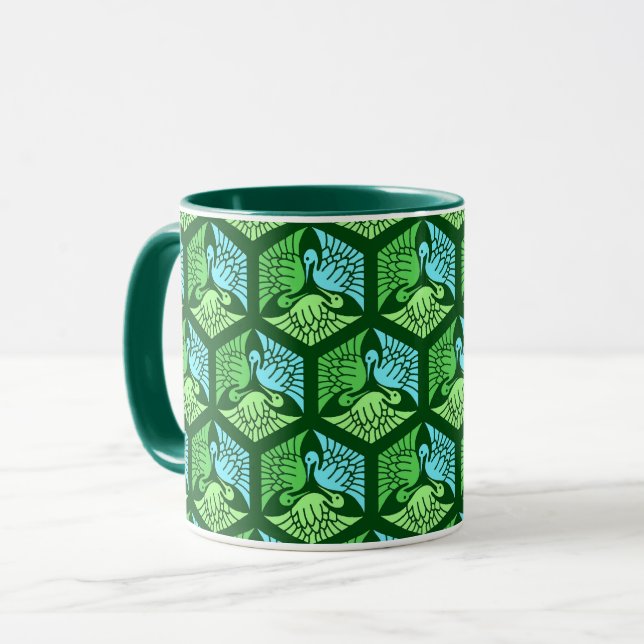 Caneca Gruas japonesas, verde-jade e azul-claro (Frente Esquerda)